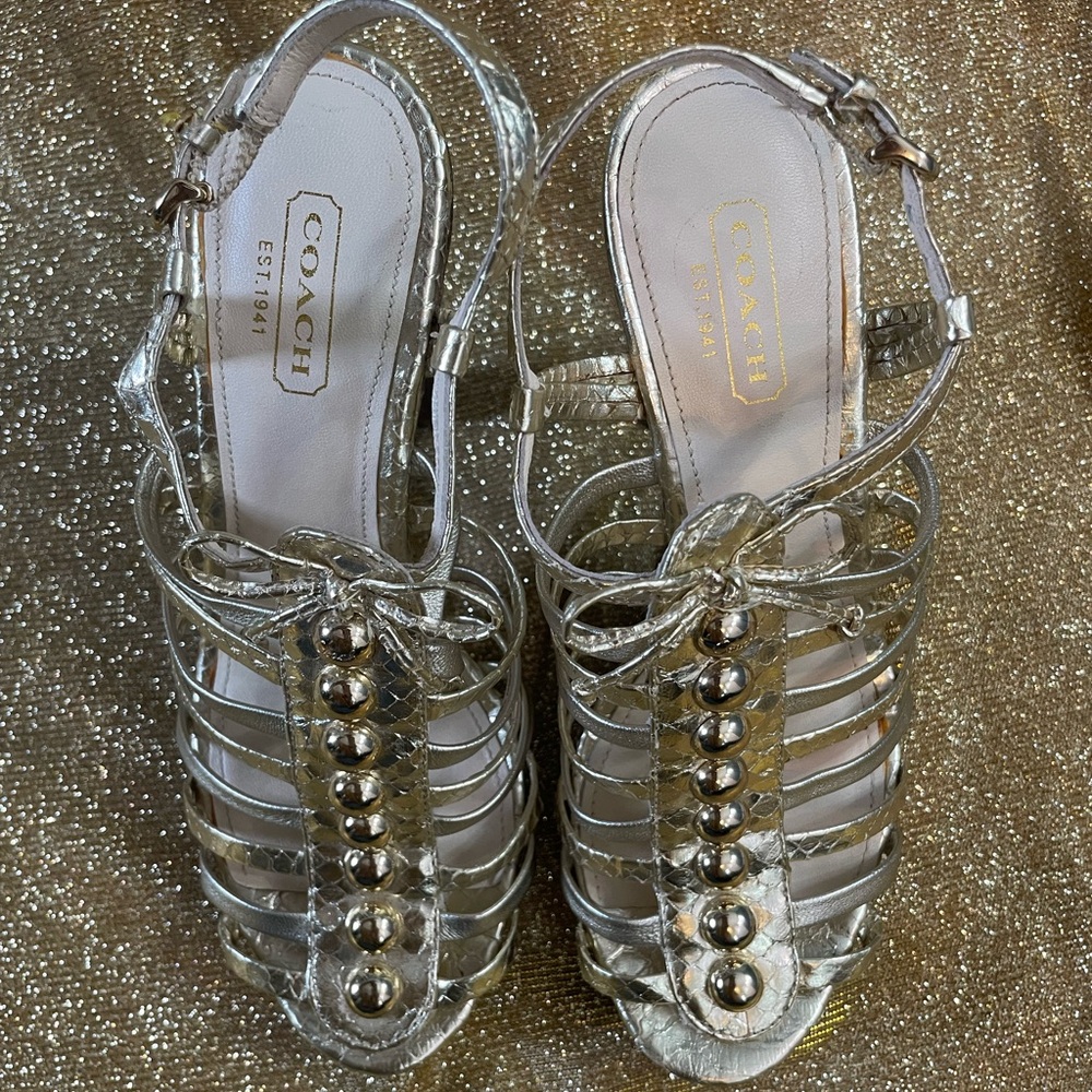 Coach Silver Studded Gladiator Sandals